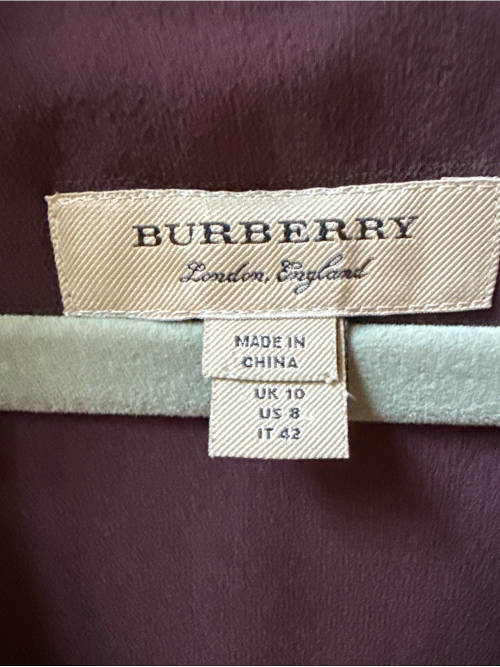 Burberry Long Sleeve Silk Floral Abstract Burgundy Midi Dress W Neck Tie Sz 8 - Picture 3 of 16